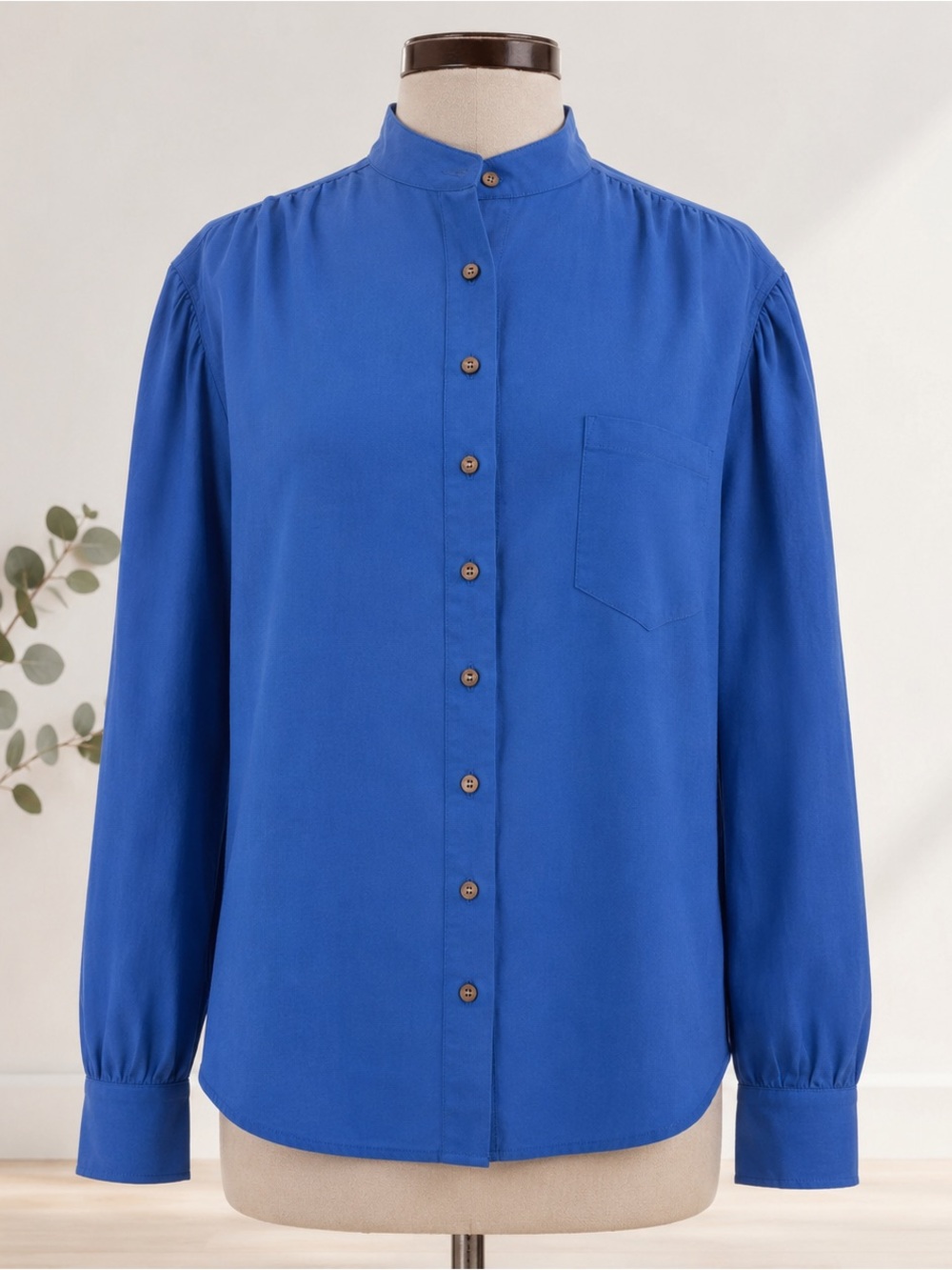 Karen Kane Cobalt Blue Stand-Collar Button-Front Blouse